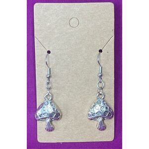 Handmade Silver Dangly Mushroom Earrings